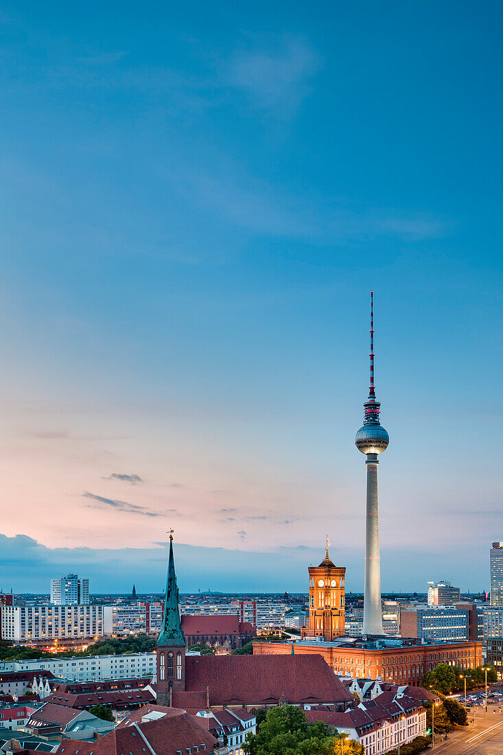 View towards Television tower and Townhall, Berlin, Germany