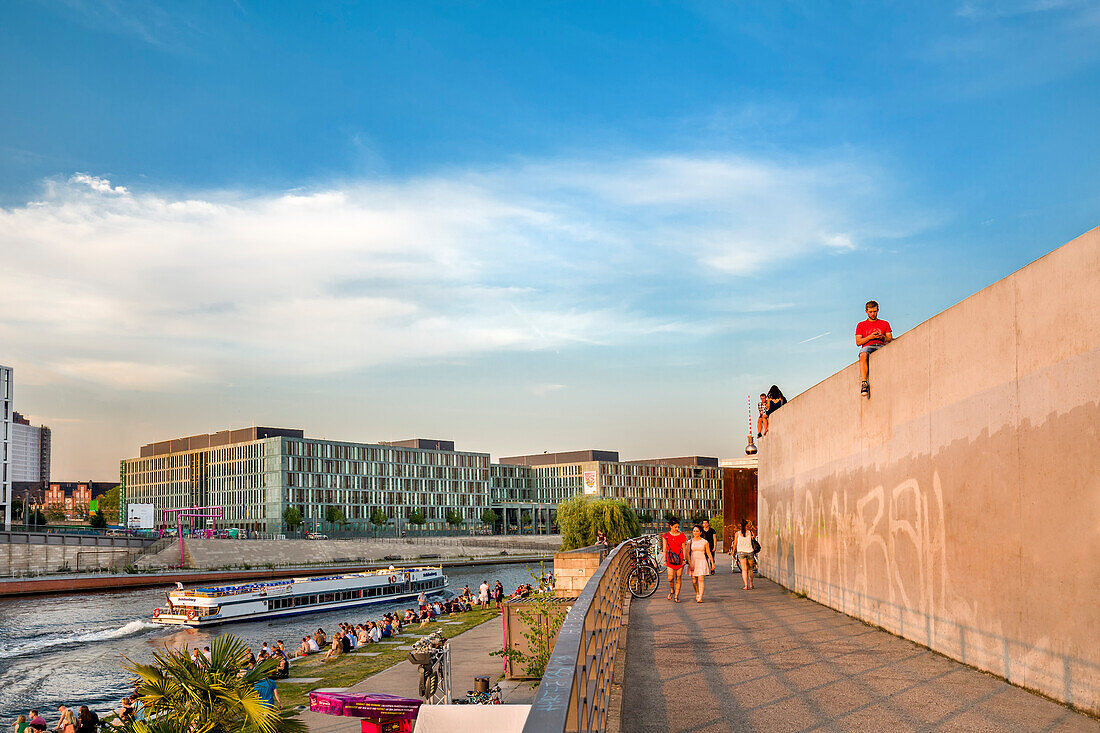 Beach bar Capital Beach at River Spree, Government Quarter, Berlin, Germany