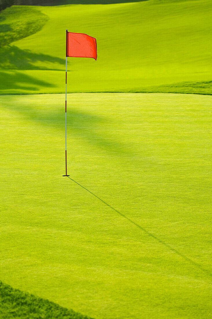 Flag in hole on golf course – License image – 71129124 ❘ Image