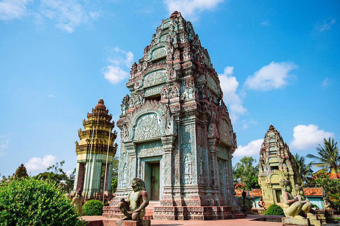 Statues and ornate pillars at Angkor Wat, Siem Reap, Cambodia