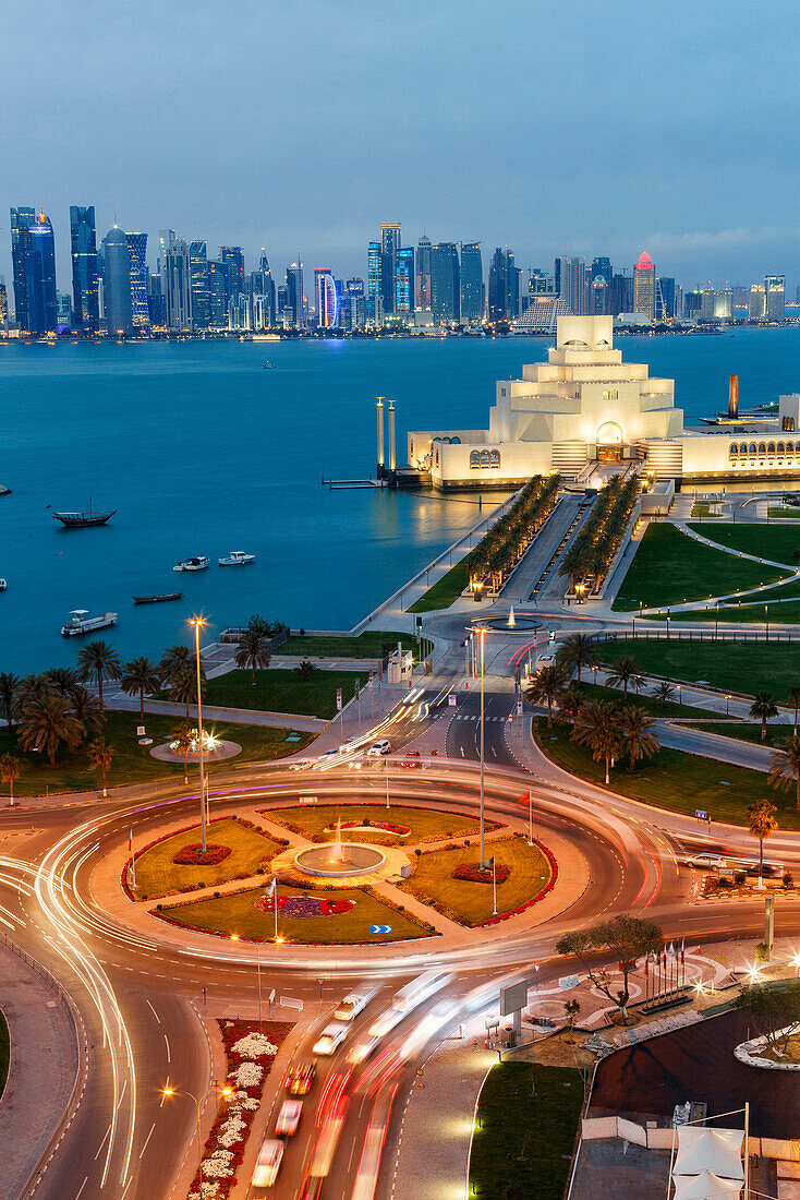 Traffic roundabout near Doha Museum of Islamic Art, Doha, Qatar