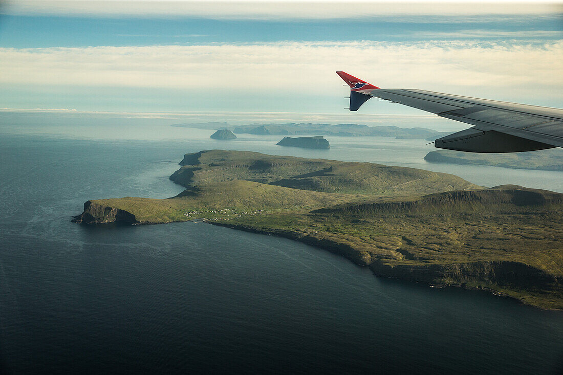 Wonderful view from an aircraft to a wonderful landscape at the sea, Faeroe Islands