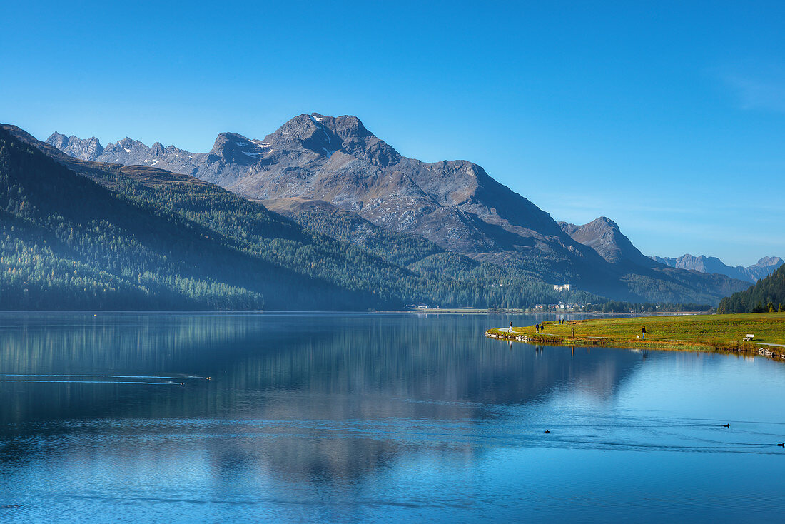 Lake Silvaplana with Piz da la Margna, Silvaplana, Engadine, Canton Grisosns, Switzerland