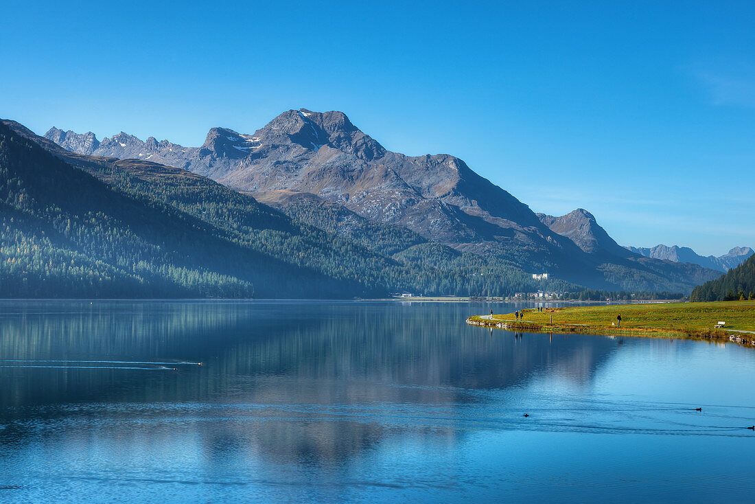 Silvaplanersee mit Piz da la Margna, Silvaplana, Engadin, Kanton Graubünden, Schweiz