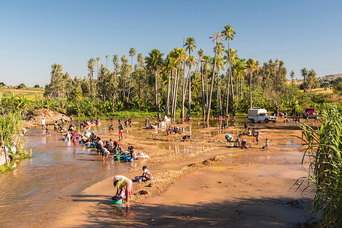 Panning for gold in Ilakaka, Ihorombe Region, Southwest Madagascar, Africa