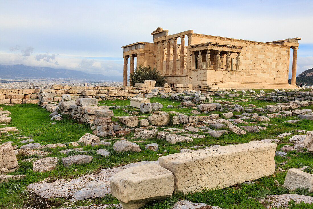 Erechtheion, mit Veranda der Jungfrauen oder Karyatiden, Akropolis, UNESCO Weltkulturerbe, Athen, Griechenland, Europa
