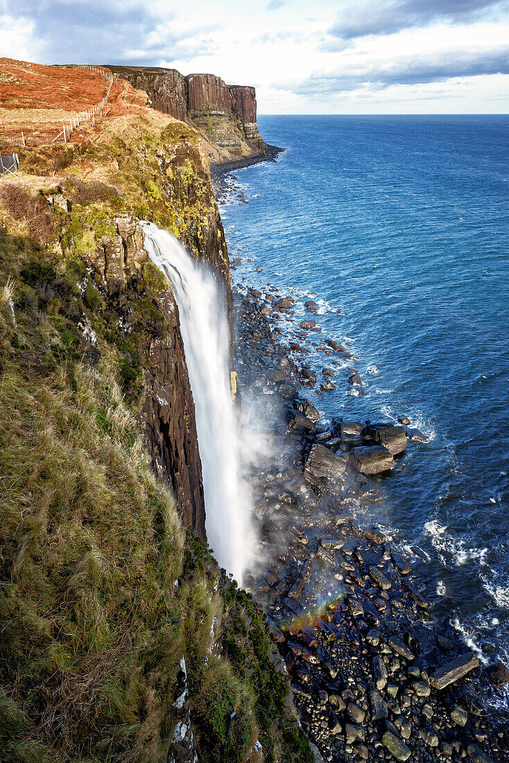 Mealt Falls and Kilt Rock, Isle of Skye, Inner Hebrides, Scotland, United Kingdom, Europe