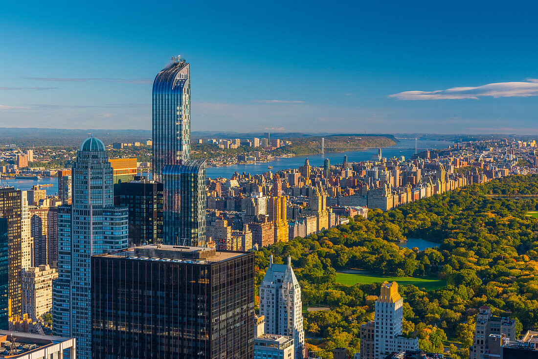 Central Park, One57 Building on left, Midtown, Mahattan, New York, United States of America, North America