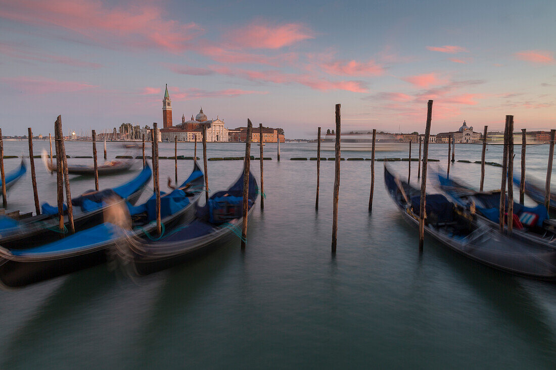 View to San Giorgio Maggiore and Gondola Service, Venice, UNESCO World Heritage Site, Veneto, Italy, Europe