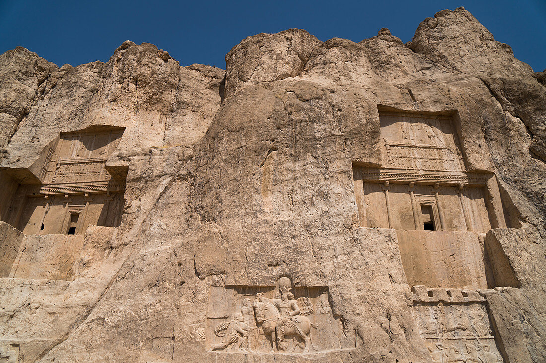 Gräber von Ataxerxes I und Darius der Große, Naqsh-e Rostam Necropolis, nahe Persepolis, Iran, Mittlerer Osten