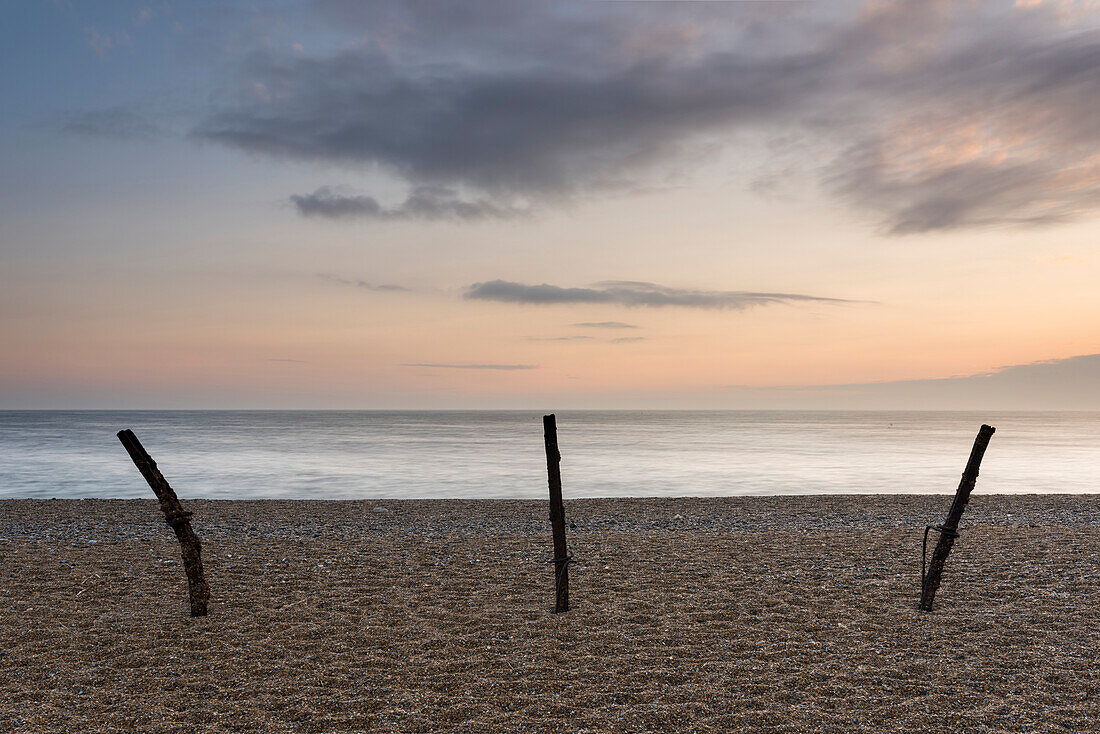 A spring dawn on the shingle beach at Salthouse, Norfolk, England, United Kingdom, Europe