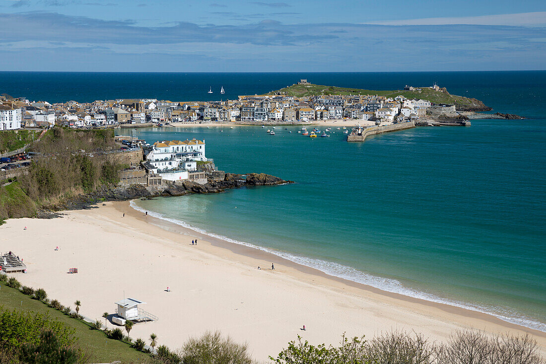 Porthminster beach and harbour, St. Ives, Cornwall, England, United Kingdom, Europe