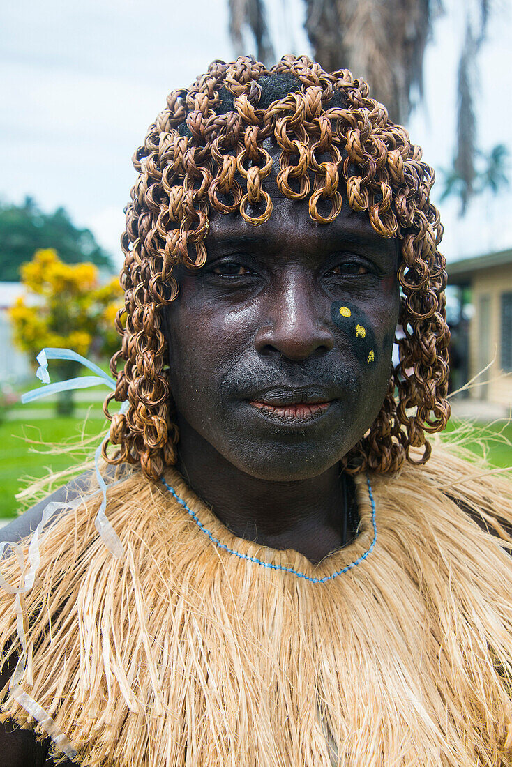 Traditionally dressed man from a Bamboo band in Buka, Bougainville, Papua New Guinea, Pacific