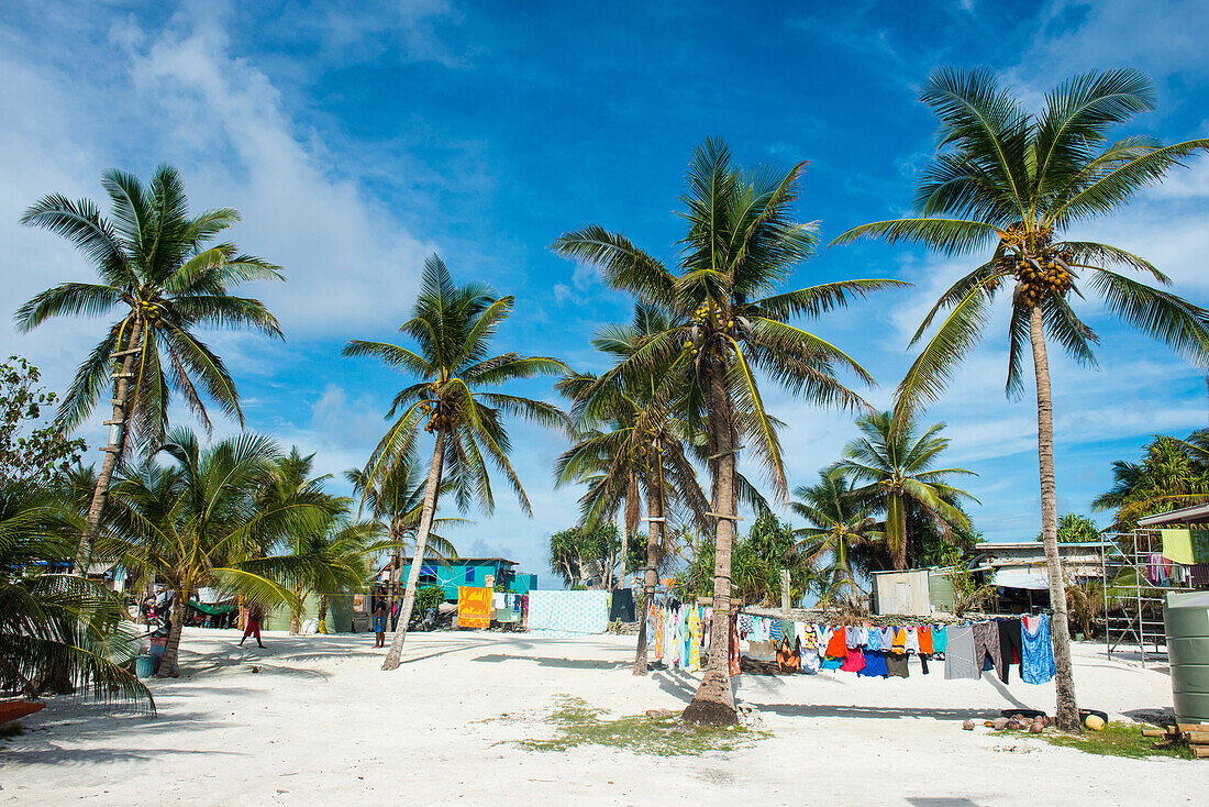 Clothes drying in the open sun, Funafuti, Tuvalu, South Pacific