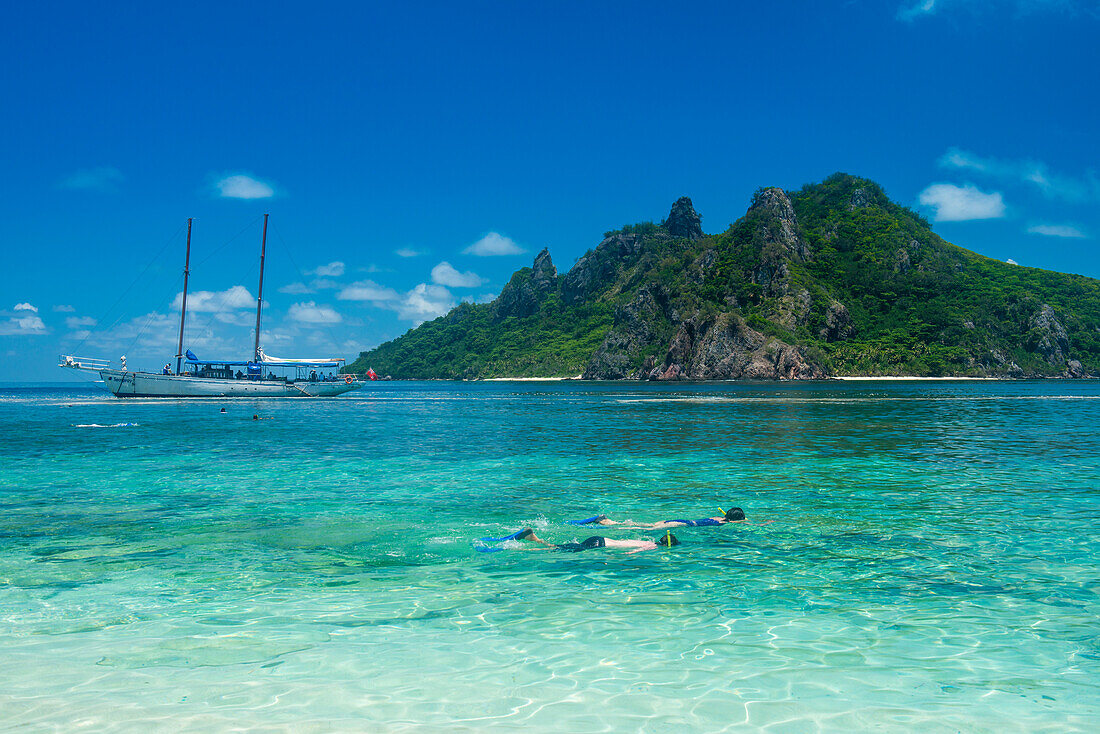 Very clear turquoise waters on Monuriki Island (Cast Away Island), Mamanuca Islands, Fiji, South Pacific