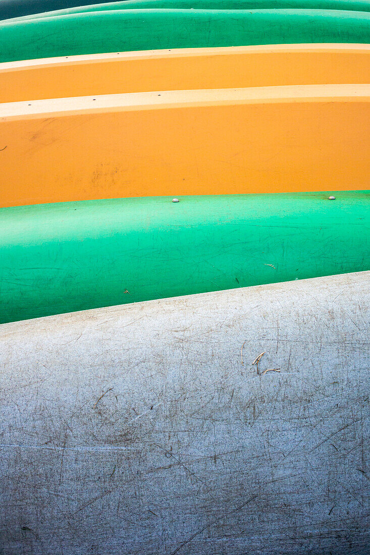 Boat hull of Kayaks and canoes, Spree, Spreewald, Brandenburg, Germany