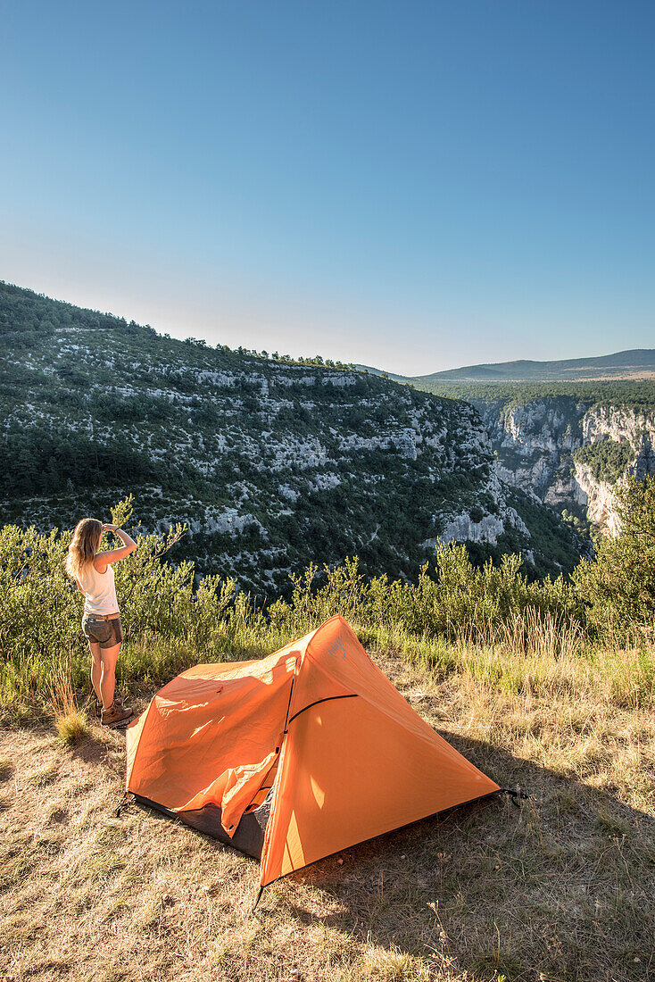 Zelten, Zelt, Schlucht von Verdon, Route des Crêtes, Vogesen, Provence-Alpes-Côte d’Azur, Frankreich