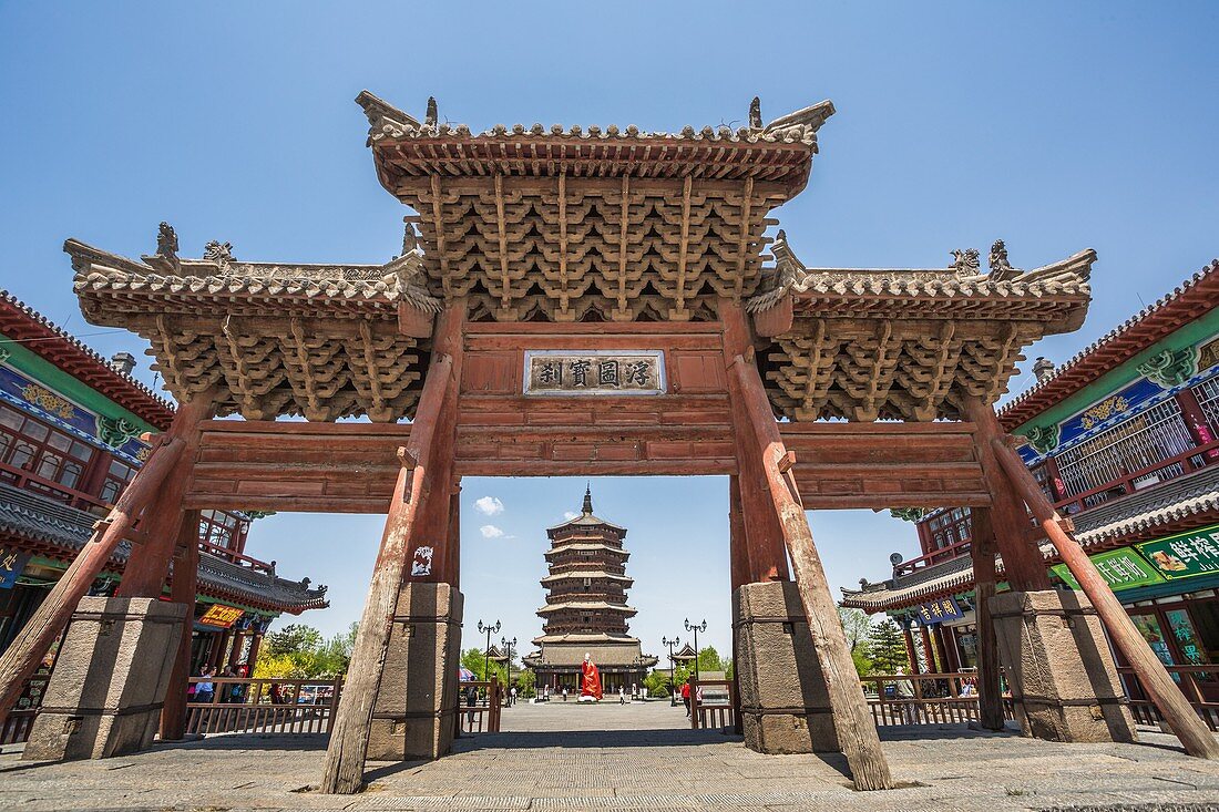 China, Provinz Shanxi, Xinanjiaocun Stadt, Yingxian Hölzerne Pagode, von Fogong Tempel.