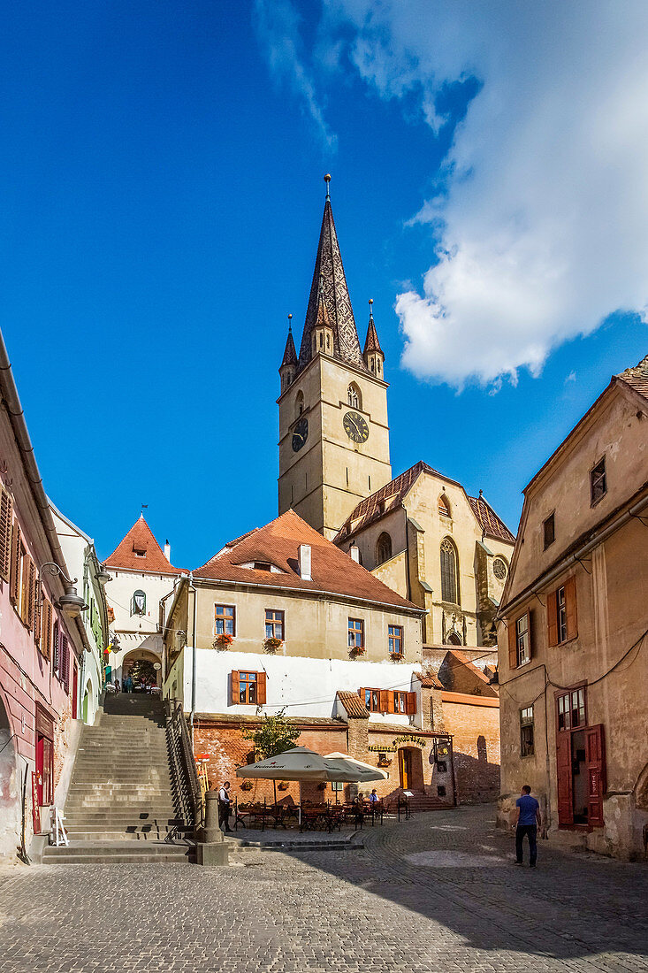 Romania, Sibiu City, Evangelical Cathedral Tower.