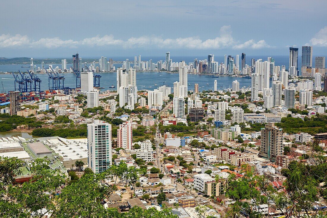 Bocagrande, view from the Cerro de la Popa, Cartagena de Indias, Bolivar, Colombia, South America