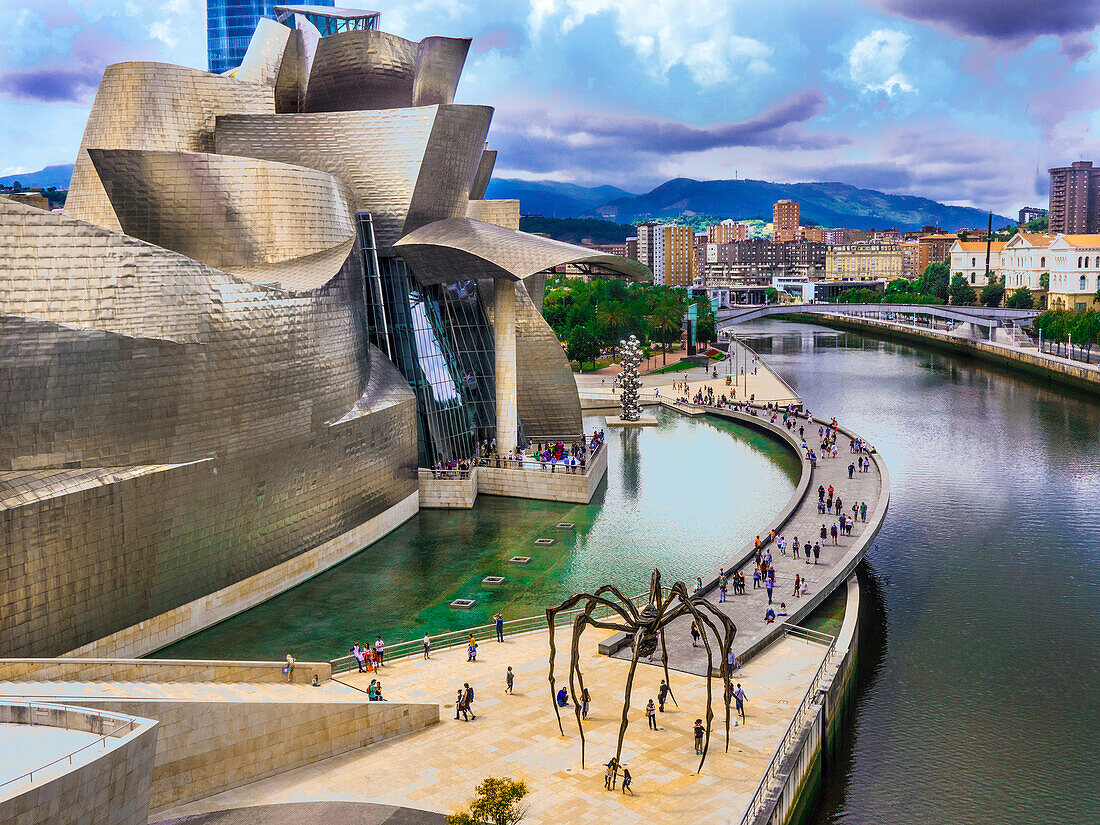 Guggenheim Museum by the Nervion river, Bilbao, Biscay, Basque Country, Spain