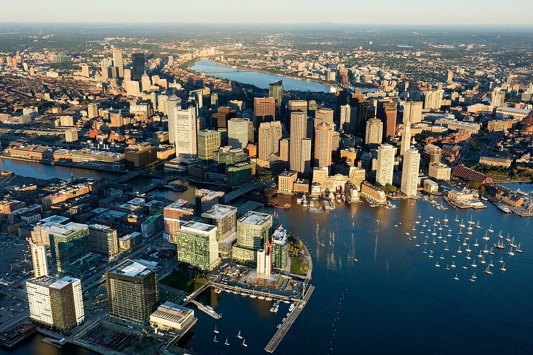 Seaport district, aerial, Fan Pier, South Boston, Massachusetts, USA.