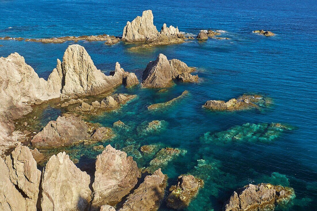 Cabo de Gata, Reef of the Mermaids, Cabo de Gata-Nijar Natural Park, Arrecife de las Sirenas, Biosphere Reserve, Almeria province, Andalucia, Spain.