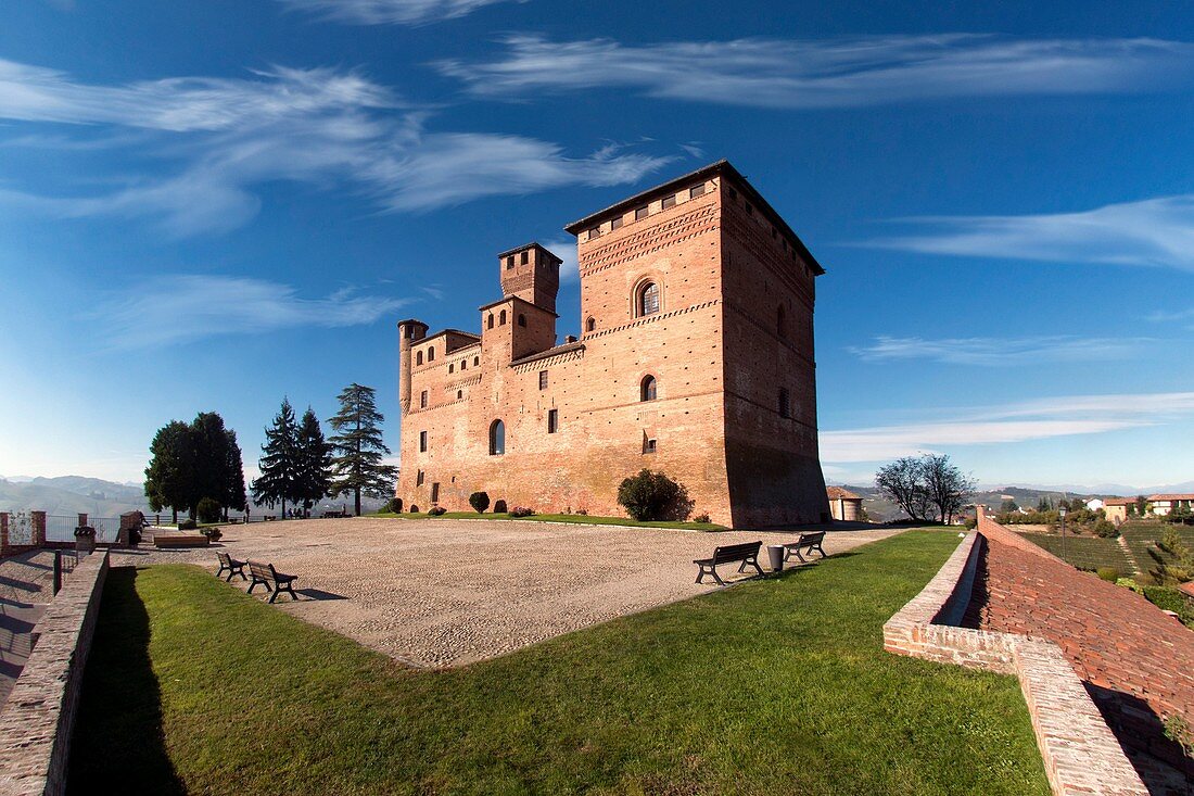 View of the Castle of Grinzane Cavour Unesco heritage in the territory of the Langhe Piedmont Italy.