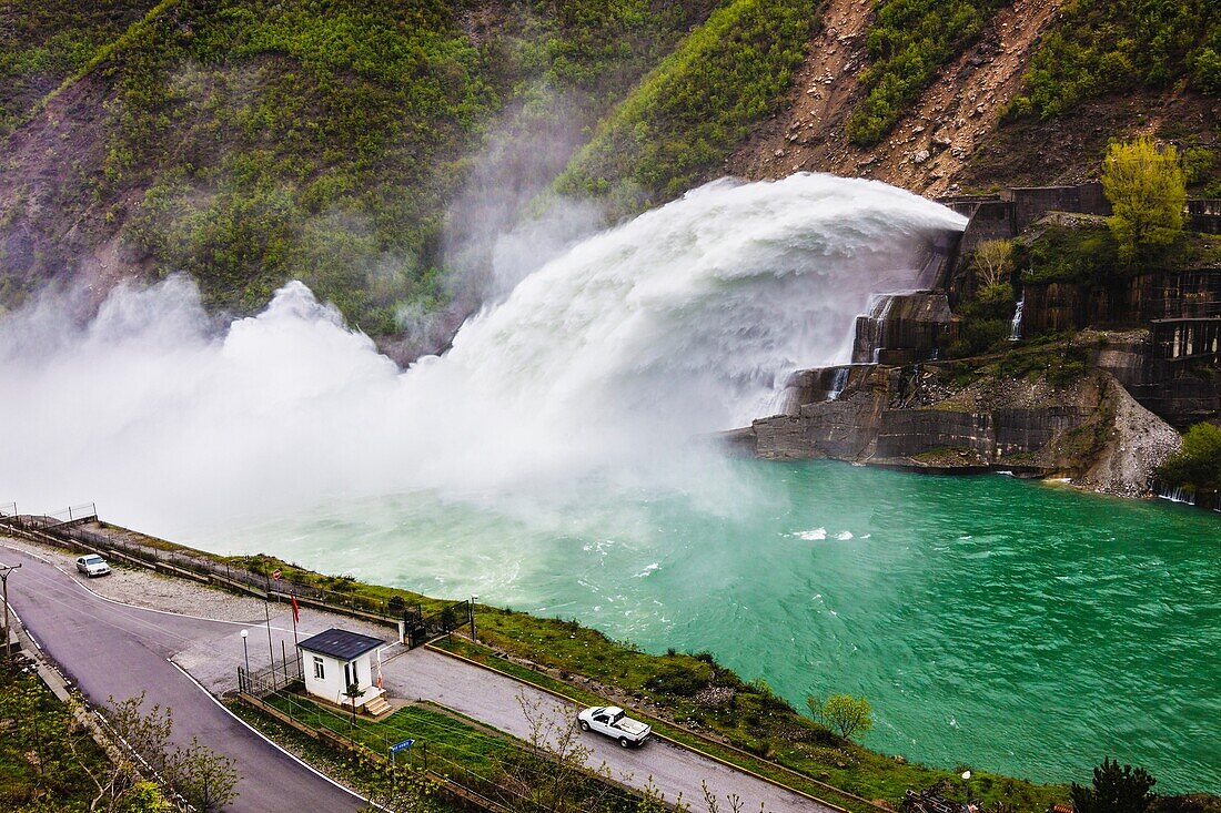 Fierza lake reservoir hydropower plant. Albania.