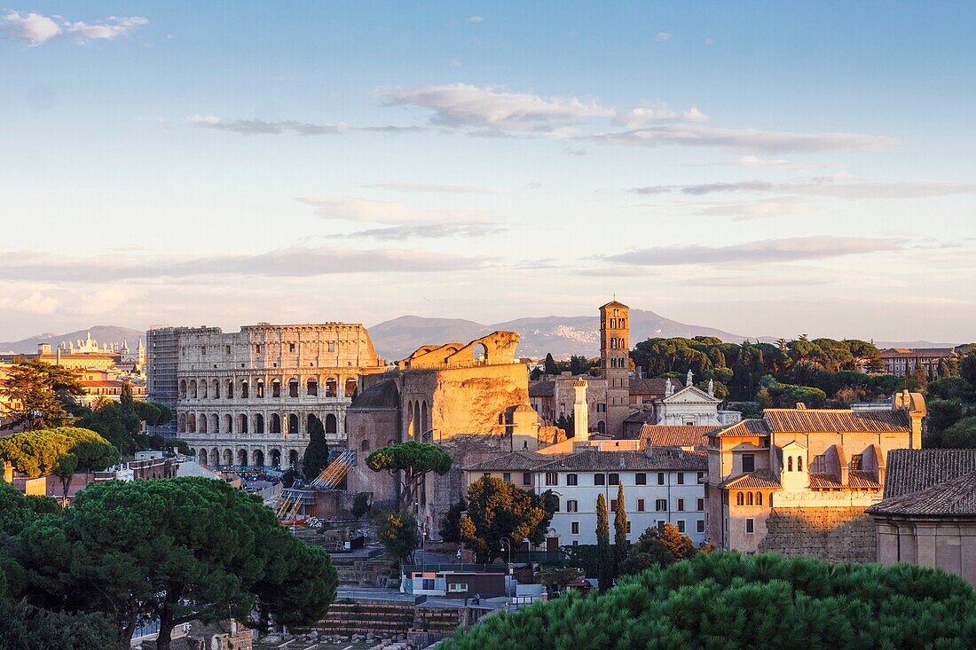 The Coliseum as seen from the Altare della Patria, Rome, Italy.