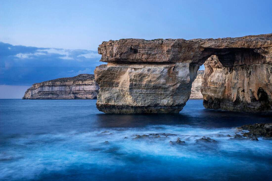 Malta, Gozo. Seascape at Azure Window natural arch, near St Lawrence.