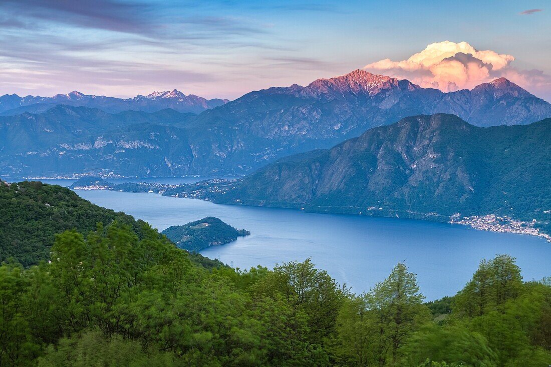 Sunset over Lake Como, Bellagio and Grigna from Pigra, Lombardy, Italy.