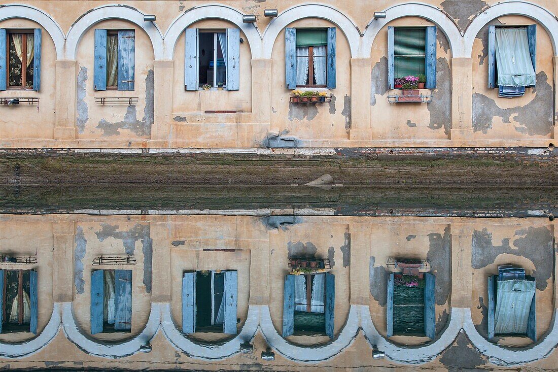 Europe, Italy, Veneto, Chioggia. Reflection in the water.