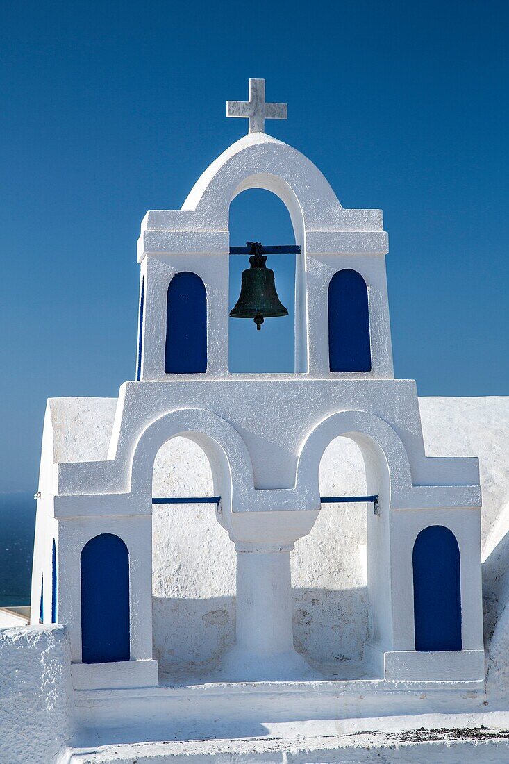 Details of a church in the town of Oia, Santorini, Greece, Europe.