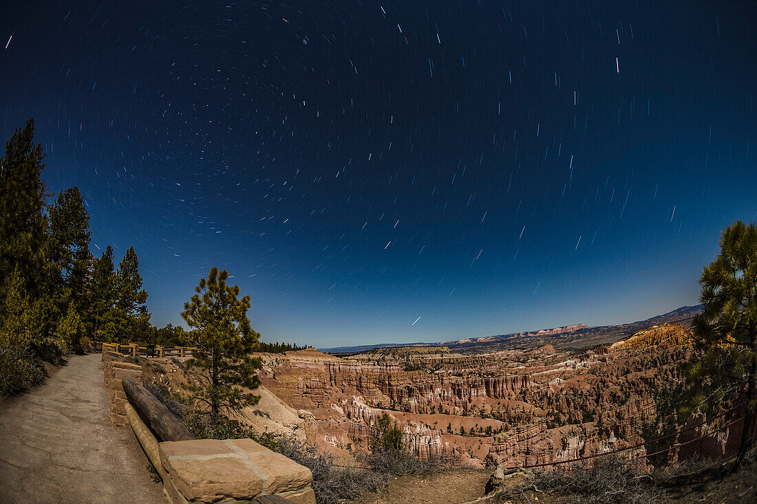 Star trails above Bryce Canyon National Park, Utah, United States of America, North America