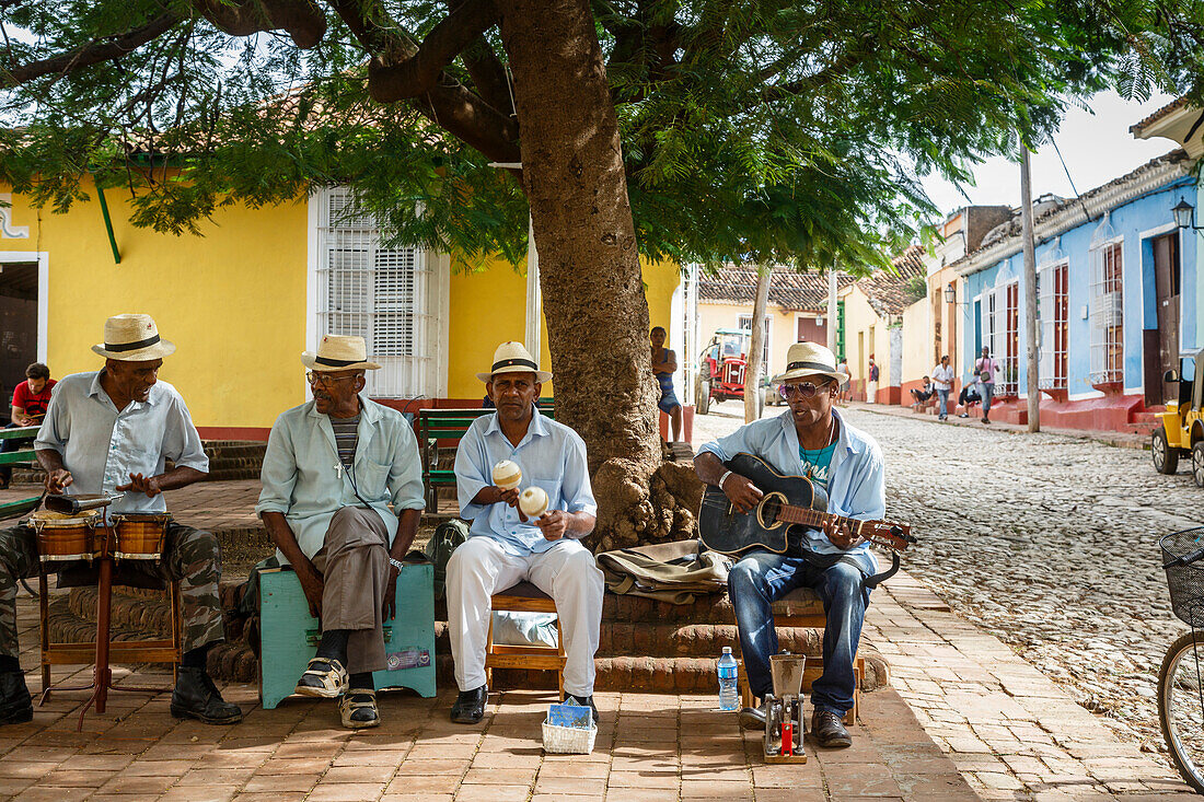 Music band playing at a square in Trinidad, Sancti Spiritus Province, Cuba, West Indies, Caribbean, Central America
