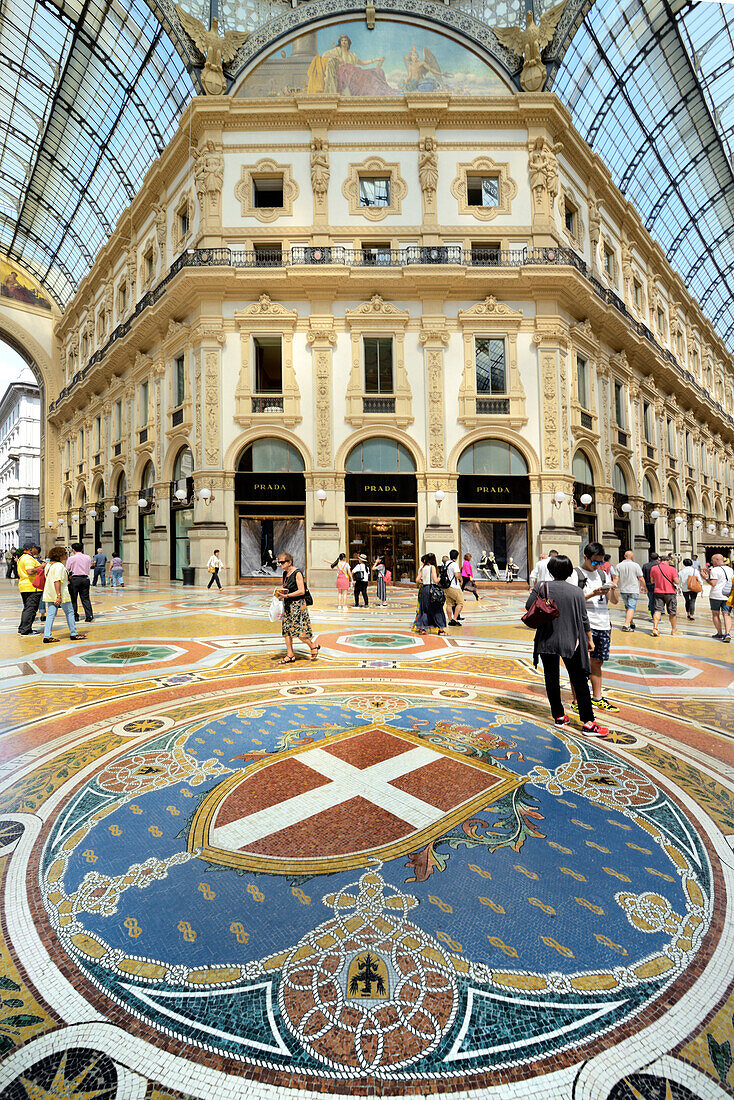 Mosaik Fliesenboden, Vittorio Emanuele II Galerie, Mailand, Lombardei, Italien, Europa