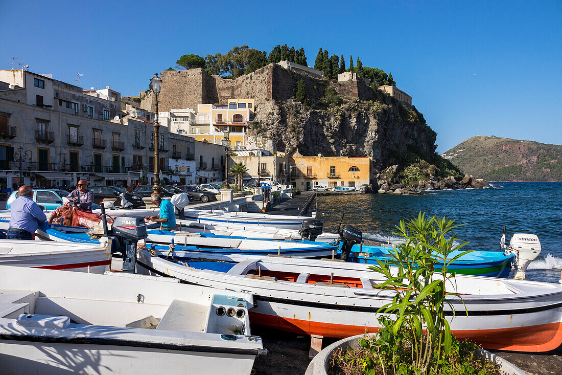 Harbour Marina Corta, Lipari town, Lipari Island, Aeolian Islands, Lipari Islands, Tyrrhenian Sea, Mediterranean Sea, Italy, Europe