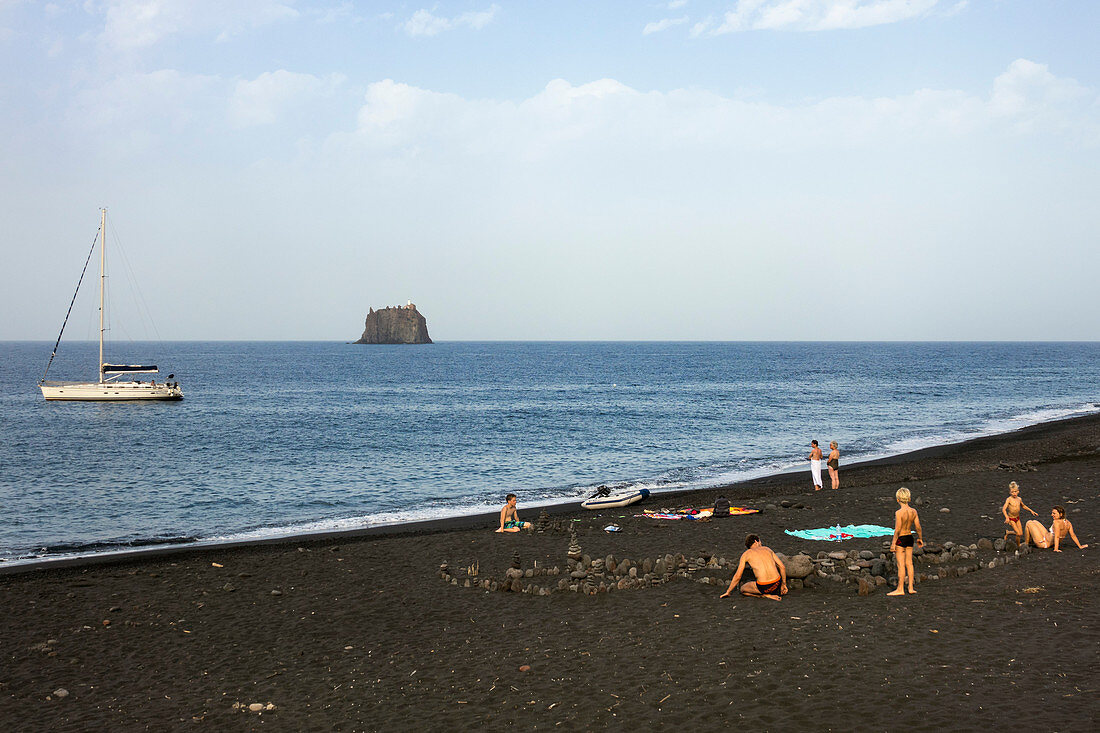 Black Beach on Stromboli, Aeolian Islands, Lipari Islands, Tyrrhenian Sea, Mediterranean Sea, Italy, Europe