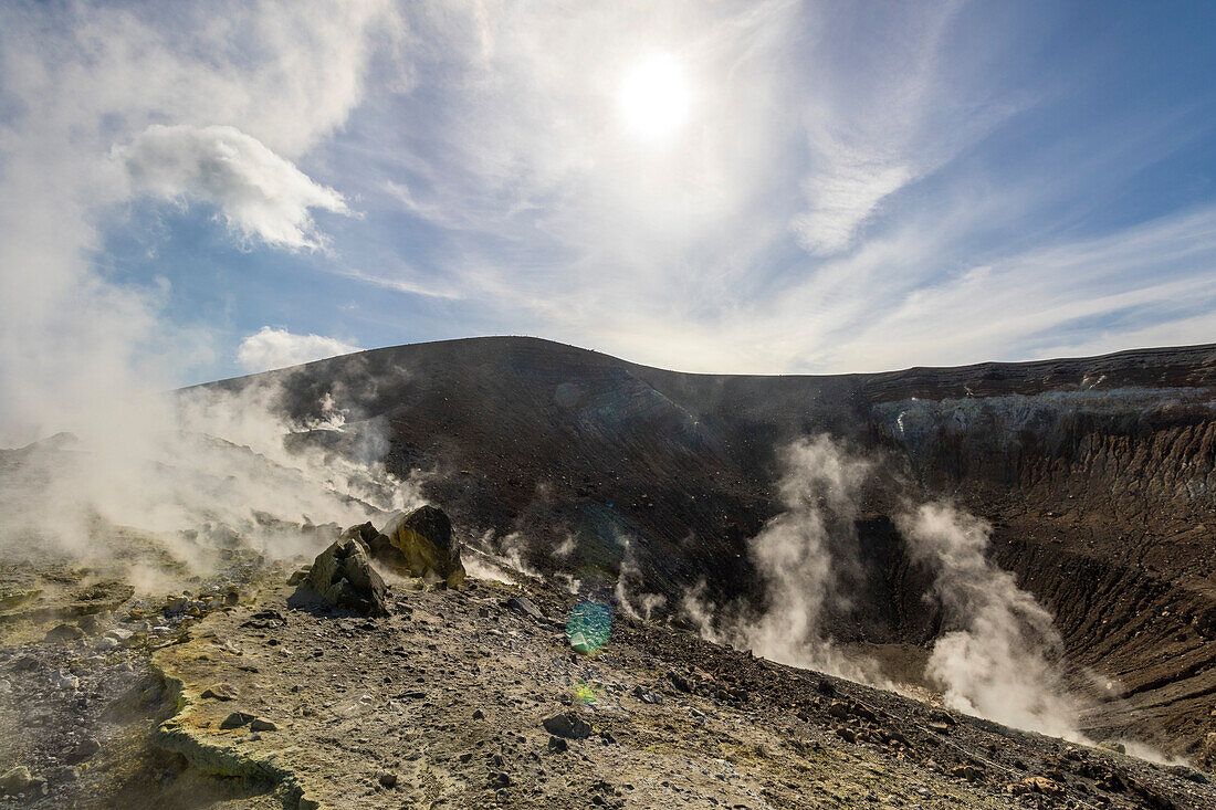 Sulfur on the crater rim of Gran Cratere, Lipari Islands, Aeolian Islands, Tyrrhenian Sea, Mediterranean Sea, Italy, Europe