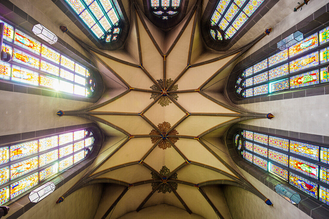 Ceiling vaults, Sankt Martinskirche St. Martin's Church, Ettlingen, Black Forest, Baden-Wuerttemberg, Germany