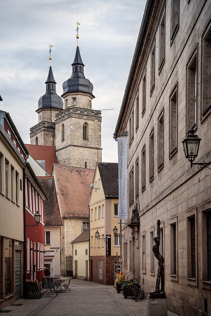 Towers of the main church in Bayreuth, Frankonia, Bavaria, Germany