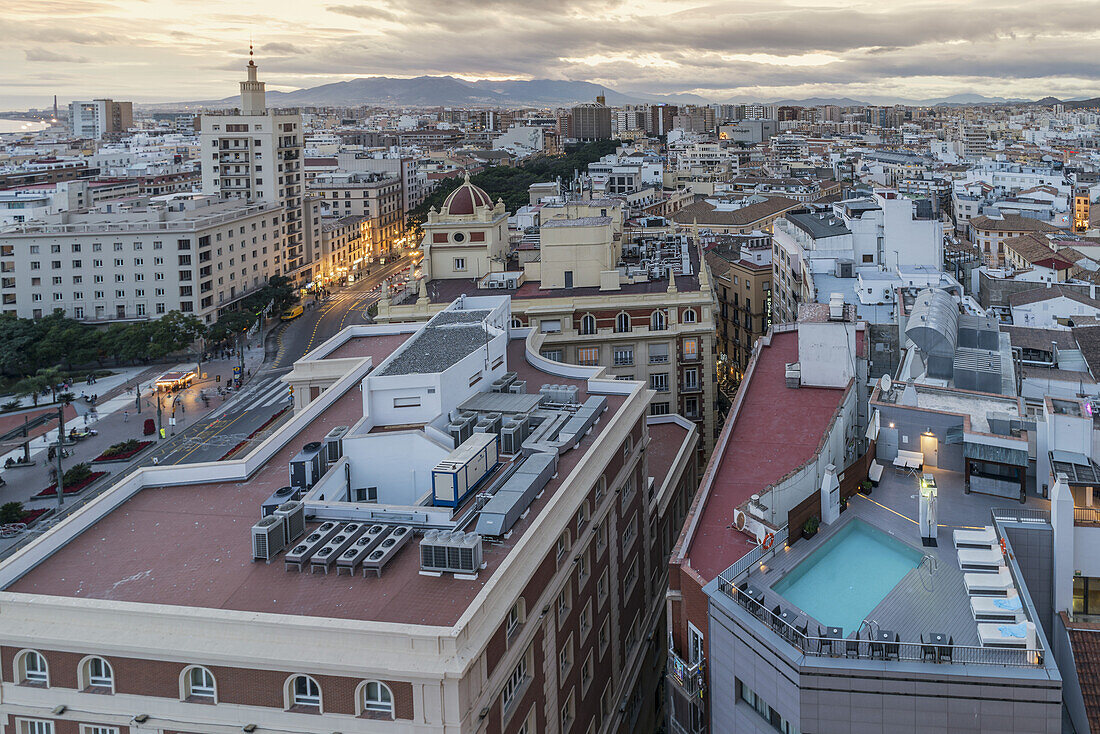 panoramic view view from AC Hotel Malaga Palacio, Malaga Andalusia, Spain