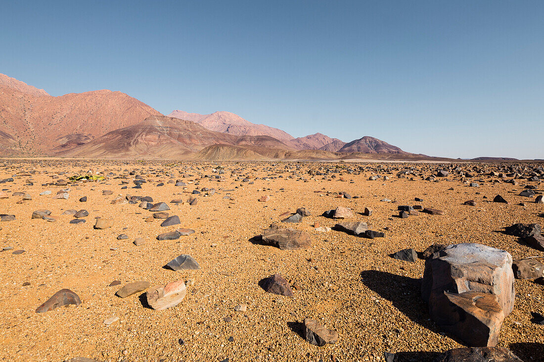 Rocky desert at the foot of the Brandberg mountain, Damaraland, Erongo, Namibia, Africa.