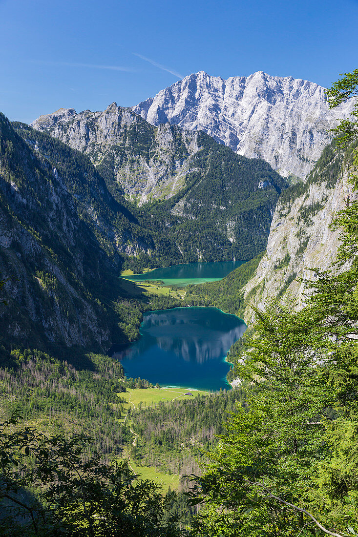 Watzmann, Obersee, Königssee, seen from the Alpine trail to Wasseralm, Berchtesgaden National Park, Berchtesgadener Land, Bavaria, Germany, Europe