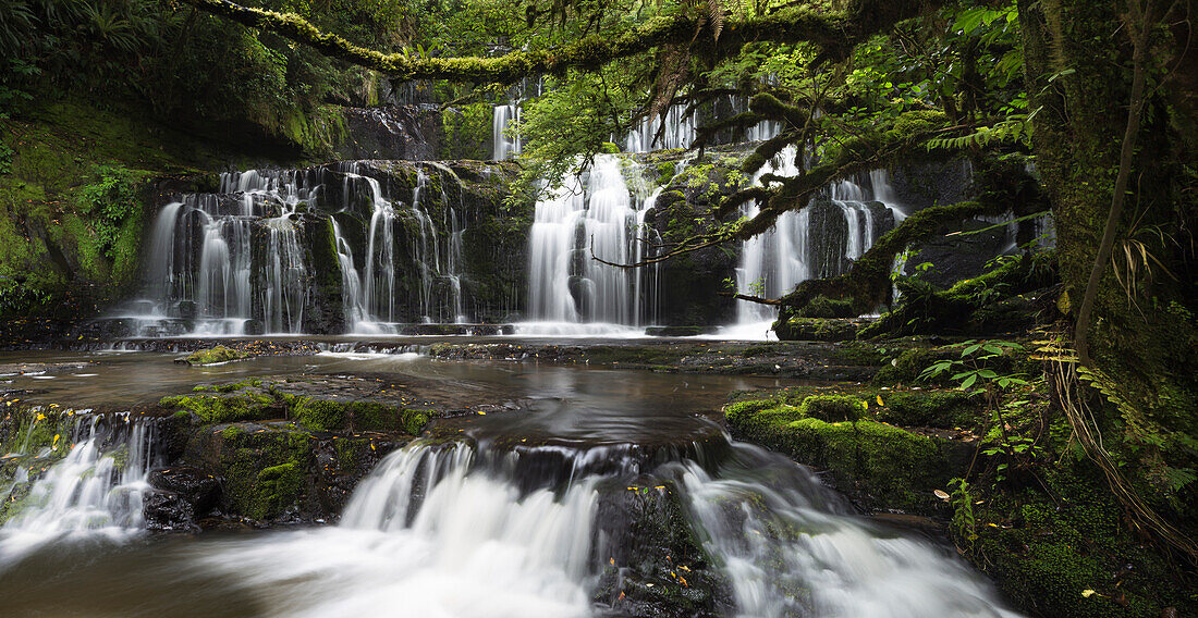 Purakaunui Falls, Wasserfall in Catlins, Clutha, Otago, Southland, Südinsel, Neuseeland, Ozeanien