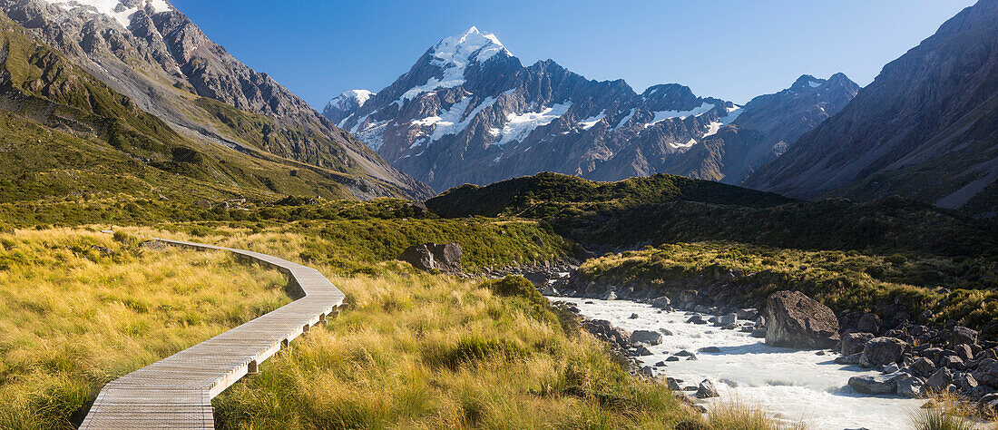 Hooker Valley, Mt Cook, Aoraki, Mackenzie, Canterbury, Neuseeländische Alpen, Südinsel, Neuseeland, Ozeanien