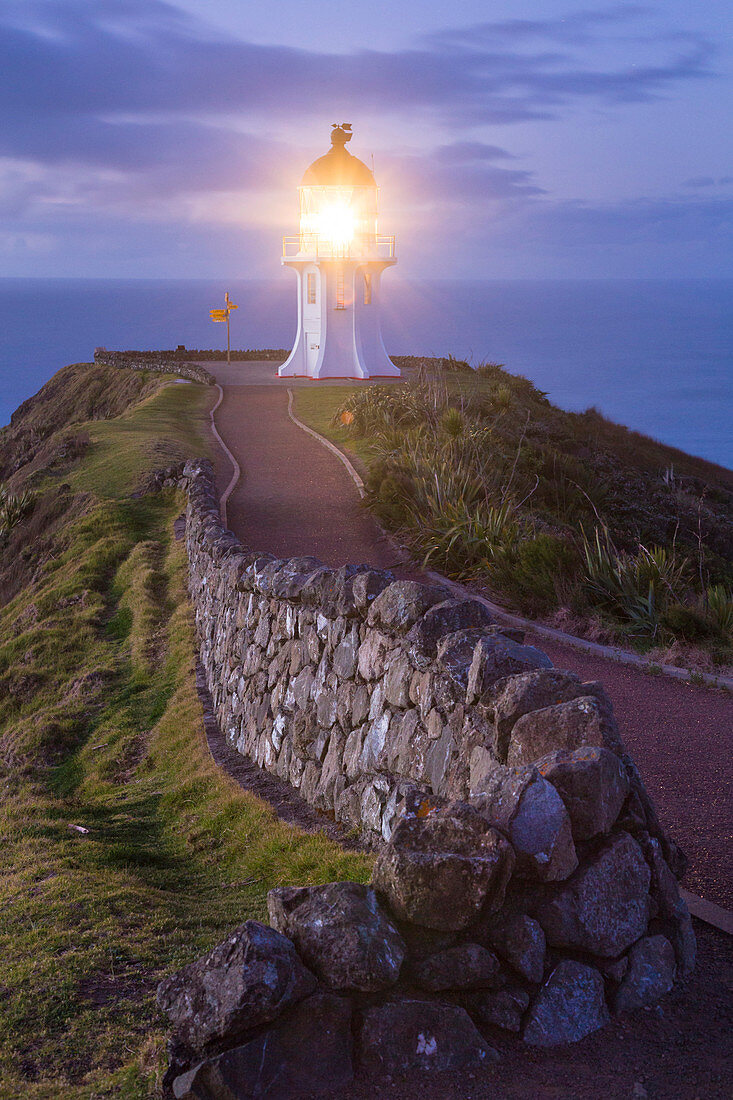 Lighthouse in the evening, Cape Reinga, Aupouri Peninsula, North Island, New Zealand, Oceania