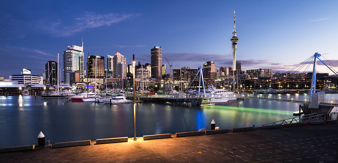 Wynyard Quarter at night, Auckland, North Island, New Zealand, Oceania