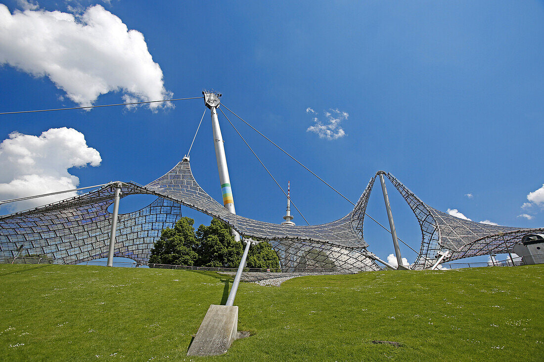Roof construction of the Olympic stadion, Olympic park, Munich, Upper Bavaria, Bavaria, Germany